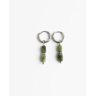 Boucles d'oreilles pierre verte 'Freya' ARGENT-acier inoxydable