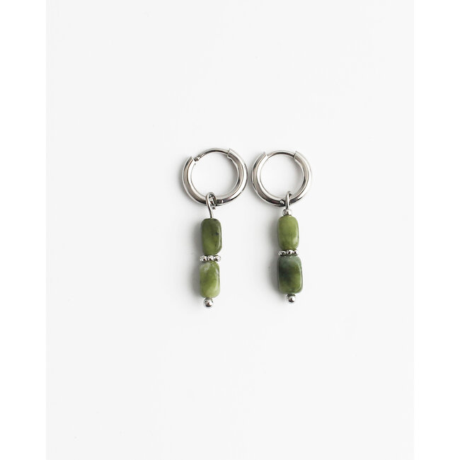 'Freya' green stone earrings SILVER- stainless steel
