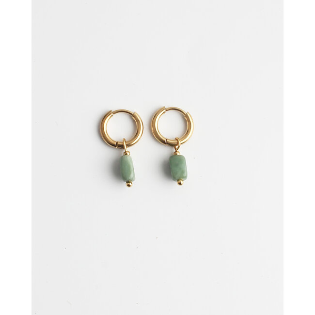 'Sara' Pendientes piedra verde ORO - acero inoxidable