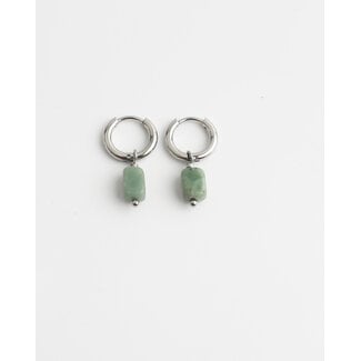 Boucles d'oreilles pierre verte 'Sara' ARGENT - acier inoxydable