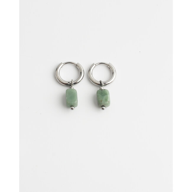 'Sara' green stone earrings SILVER - stainless steel