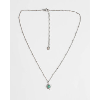 Collier Soleil Vert ARGENT - acier inoxydable