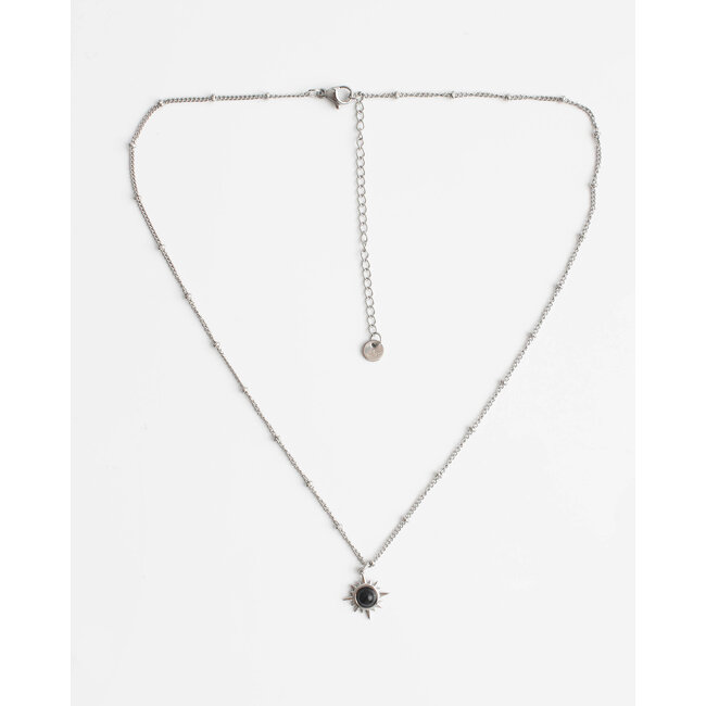 Collier Soleil Noir ARGENT - acier inoxydable