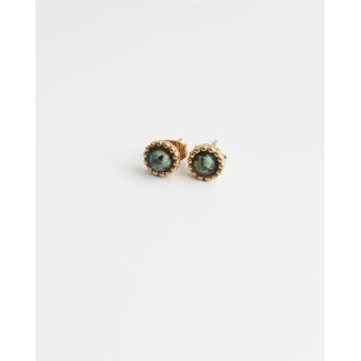 Boucles d'oreilles puces 'Tara' or & Rocky Green - acier inoxydable