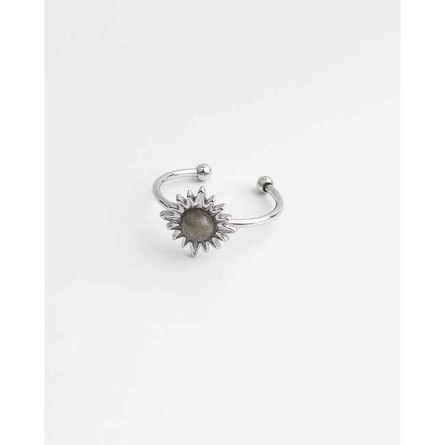 'Louelle' RING SILVER labradorite - Stainless Steel (verstelbaar)