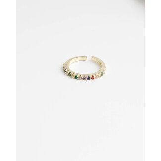 'Multicolor strass' RING GOLD - Stainless Steel (verstelbaar)