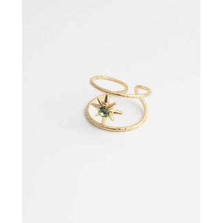 Anillo 'Estrella verde' acero inoxidable dorado (ajustable)