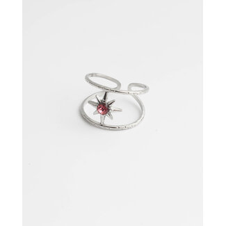 Anillo 'Estrella rosa' plata - acero inoxidable (ajustable)