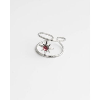 Bague 'Étoile rose' argent - acier inoxydable (réglable)