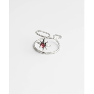'Pink star' ring silver - stainless steel (adjustable)