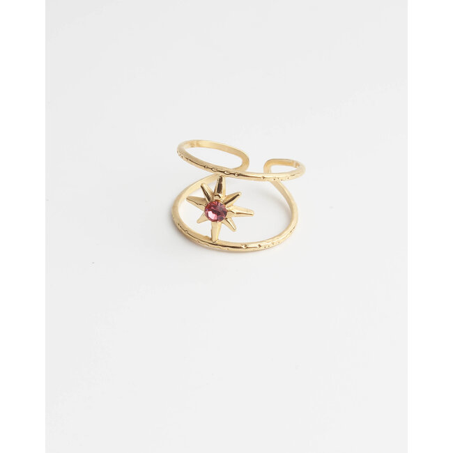 'Pink star' ring gold - stainless steel (adjustable)