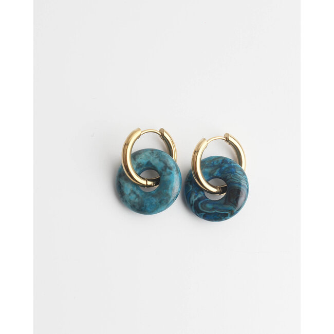 'Femme' Blue Stone Earrings Gold - stainless steel