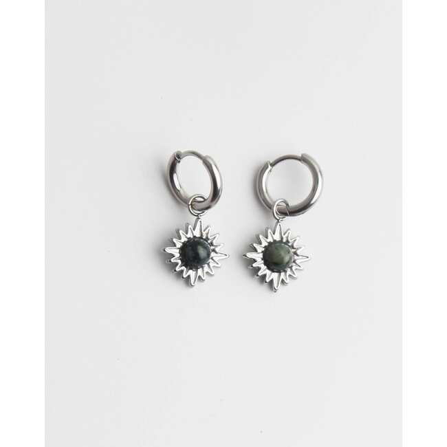 'LOUELLE' earrings GREEN SILVER - stainless steel