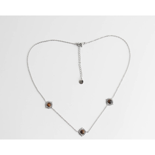 'Louelle' NECKLACE BROWN SILVER - stainless steel