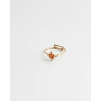 Minimalistic small orange stone ring - stainless steel (adjustable)
