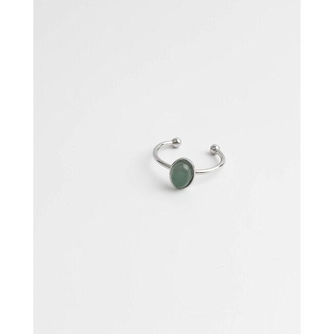 "Vive" BAGUE ARGENT VERT - Acier inoxydable (ajustable)