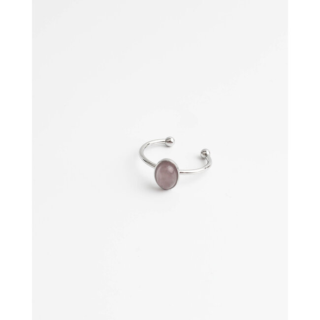 "Vive" RING SILVER ROSE QUARTZ - Stainless steel (verstelbaar)