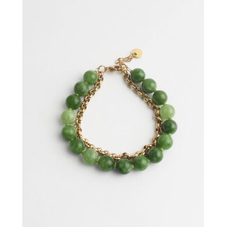 Bracelet 2 couches grosse pierre vert clair - acier inoxydable