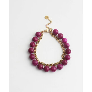 Bracelet 2 couches grosse pierre violet - acier inoxydable