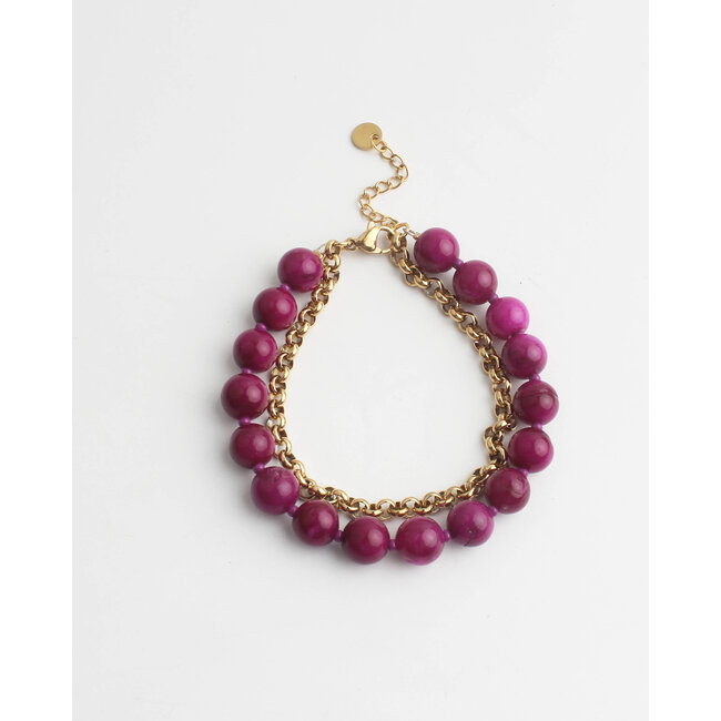 Pulsera 2 capas piedra grande violeta - acero inoxidable