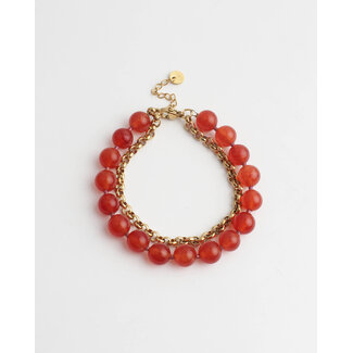 Bracelet 2 couches grosse pierre rouge - acier inoxydable