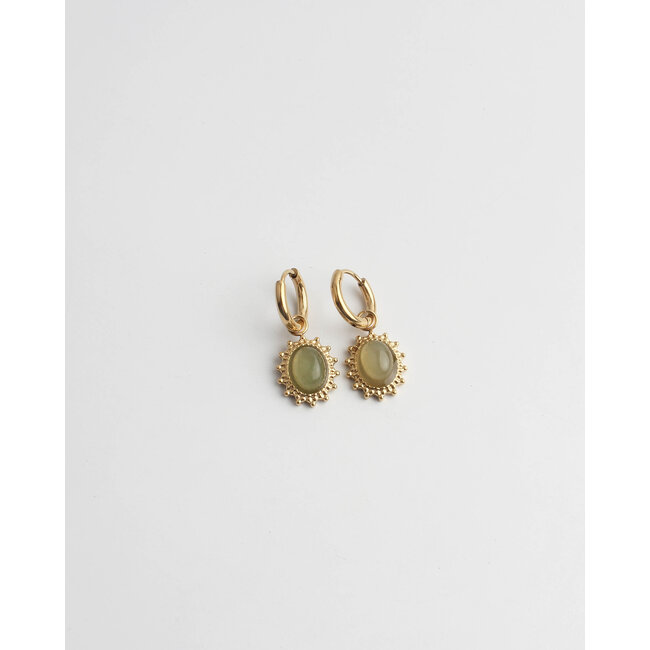 'Jolie' Light Green Natural Stone Earrings Gold - stainless steel