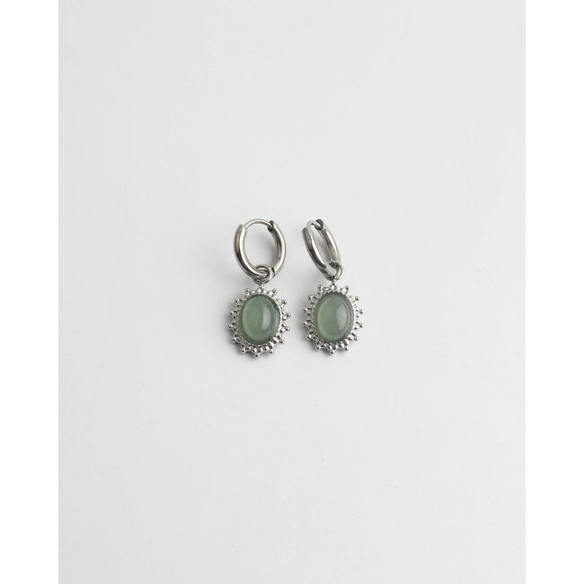 'Jolie' Light green Green Natural Stone Earrings Silver - stainless steel