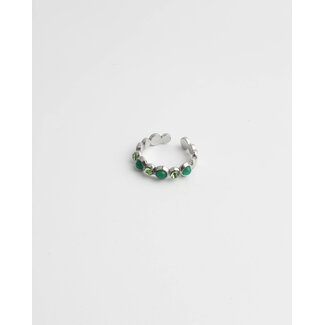 'Tiana' ring GREEN SILVER - stainless steel (adjustable)