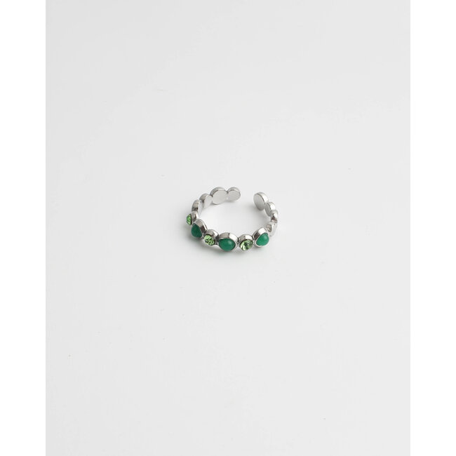 'Tiana' ring GREEN SILVER - stainless steel (adjustable)