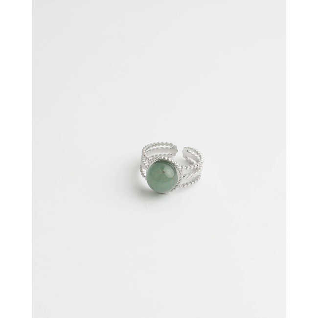 'Nikkie' RING SILVER GREEN - Stainless Steel (adjustable)