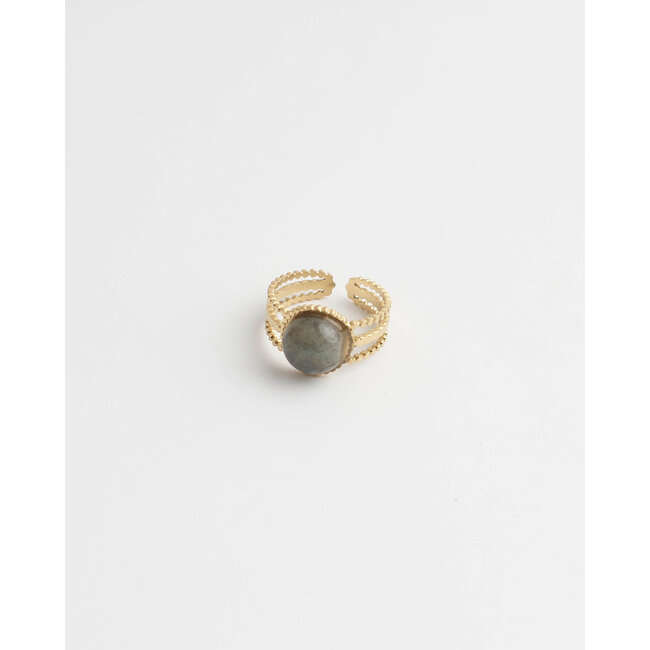 'Nikkie' RING GOLD LABRADORITE - Stainless Steel (adjustable)