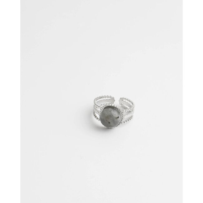 'Nikkie' RING SILVER LABRADORITE - Stainless Steel (adjustable)