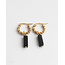 Boucles d'Oreilles 'Odilia' Or & Pierre Noire - acier inoxydable