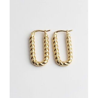 Turned square earrings 2.2 cm - Gold Plated (verguld)