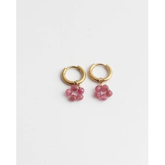 Tiny flower earrings pink - stainless steel