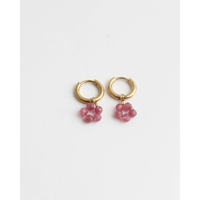 Tiny flower earrings pink - stainless steel