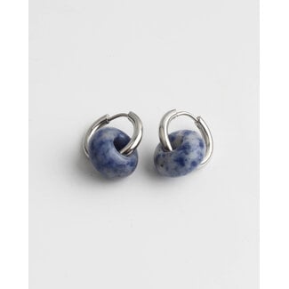 'Femme' Earrings Natural Stone Soldalite  Silver - Stainless Steel