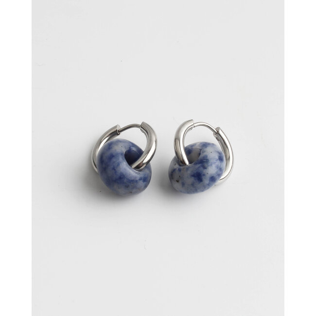 'Femme' Earrings Natural Stone Soldalite  Silver - Stainless Steel