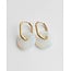 Boucles d'Oreilles 'Tirza' Pierre de Verre Opale Blanche - Acier Inoxydable