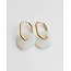 'Tirza' Earrings White Opal Glass Stone  - Stainless Steel