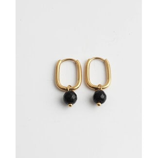'Zuzy' Black  Natural Stone Earrings - Stainless steel