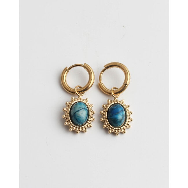 'Jolie' Dark Blue Natural Stone Earrings Gold - Stainless Steel