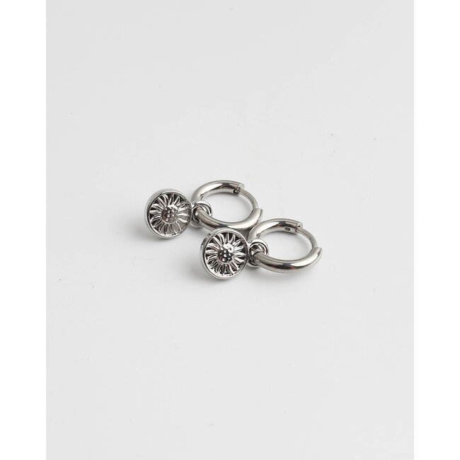 Boucles d'Oreilles 'Le tournesol' Argent - Acier Inoxydable