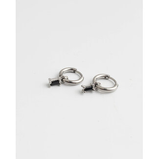 Boucles d'Oreilles 'Sans cesse' Argent Pierre Noire - Acier Inoxydable