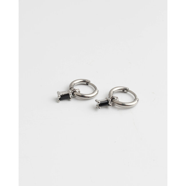 'Sans cesse' Earrings Silver Black Stone - Stainless Steel