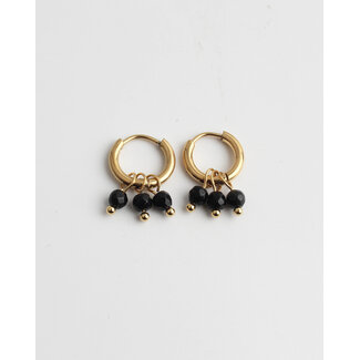 'Gina' Black natural stone EARRINGS GOLD - stainless steel