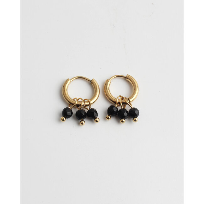 'Gina' Black natural stone earrings - stainless steel