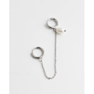 Double earring 'Pearl' Silver - stainless steel (1 pcs)