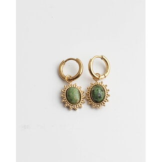 Boucles d'Oreilles 'Jolie' Rocky Green Pierre Naturelle Doré - Acier Inoxydable