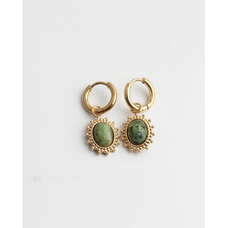 'Jolie' Rocky Green Natural Stone Earrings Gold - Stainless Steel